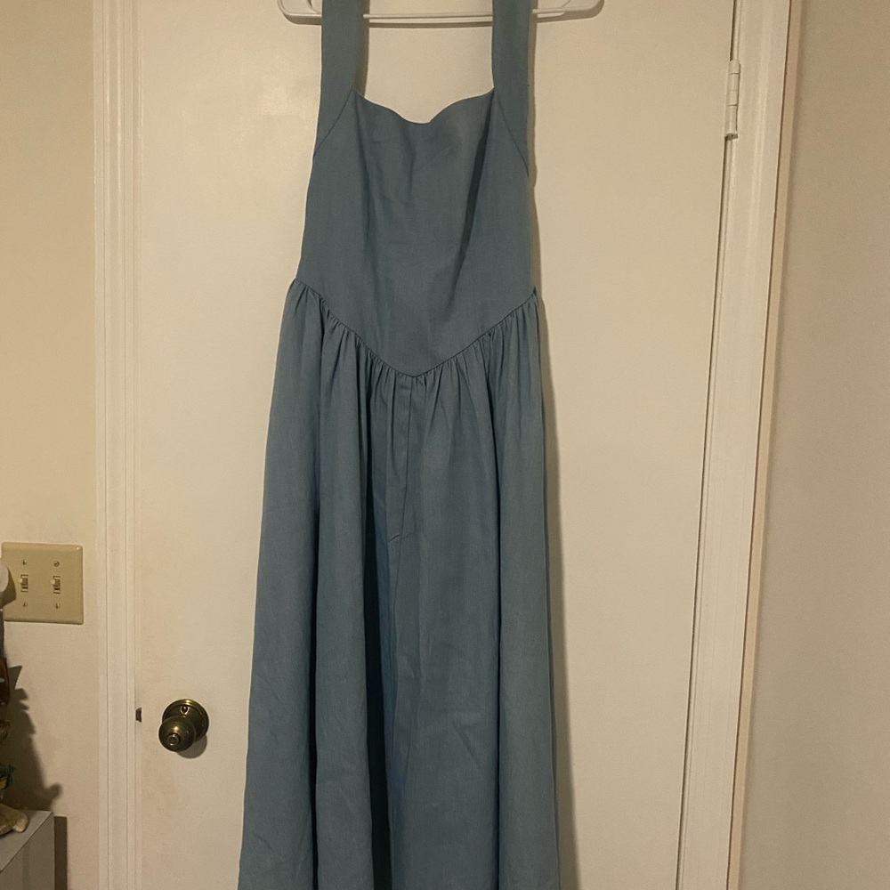 New with Tags. Retails $99.99. Steps. Blue Jean Halter Top Midi or Maxi.
